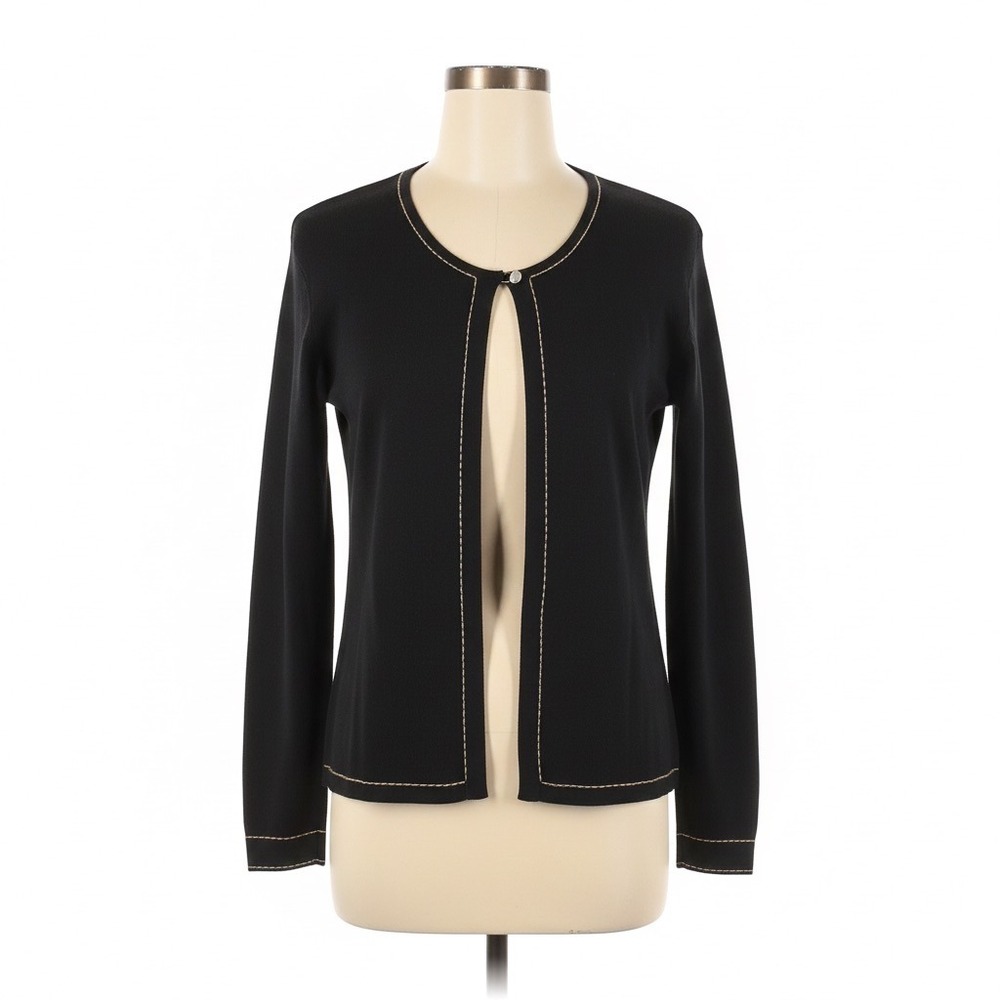 Ziani Couture Vintage Medium Black White Contrast Stitch Knit Button Cardigan